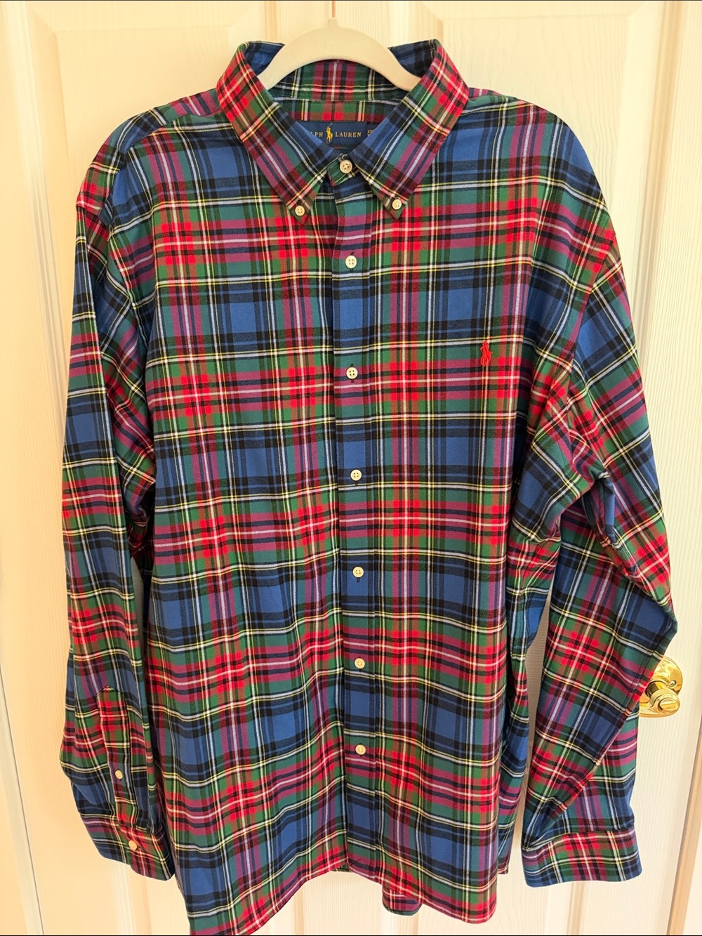 Ralph Lauren Blue, Red & Green Plaid Button-Down Flannel Shirt